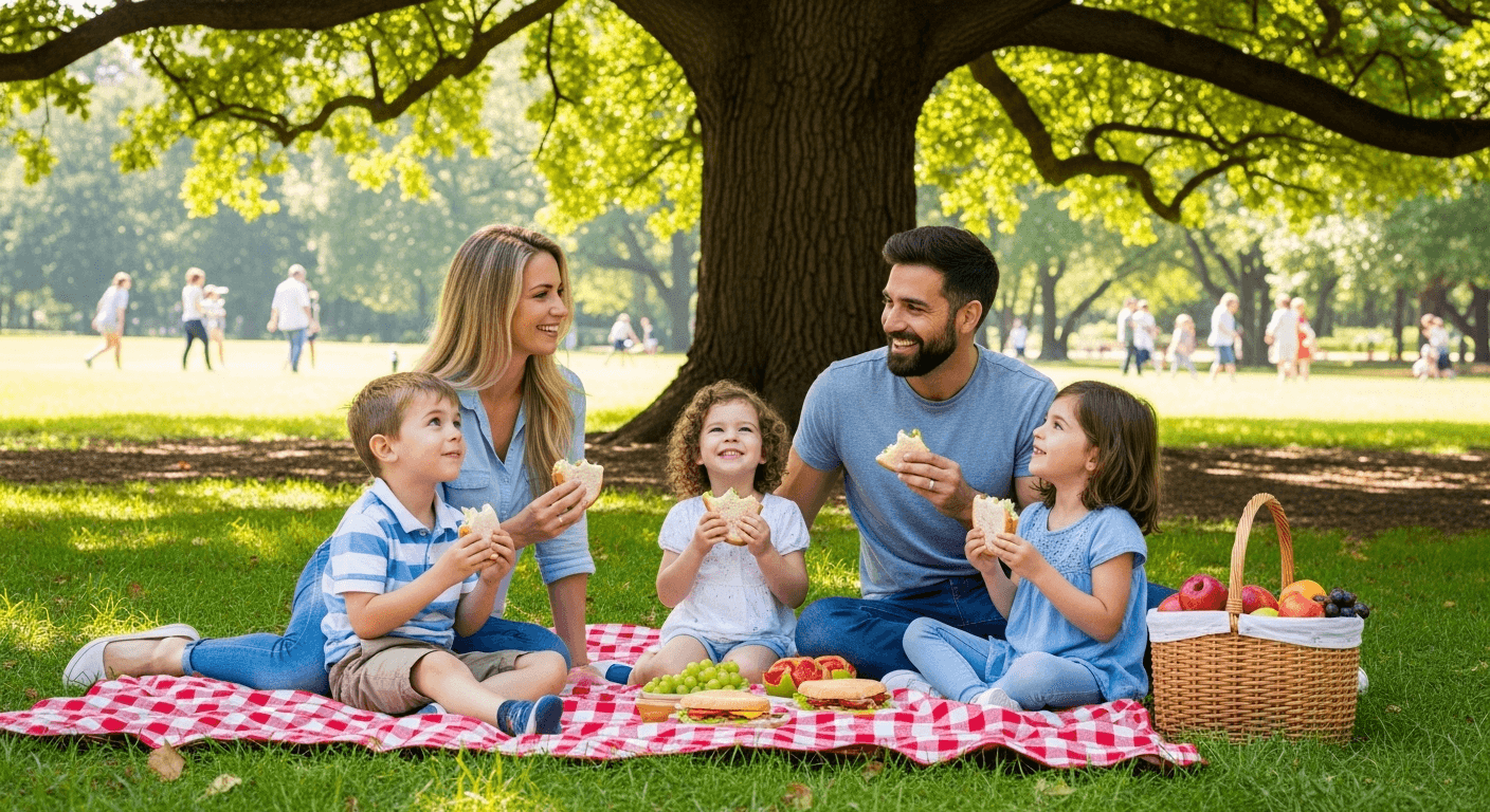 Family having picnic in park