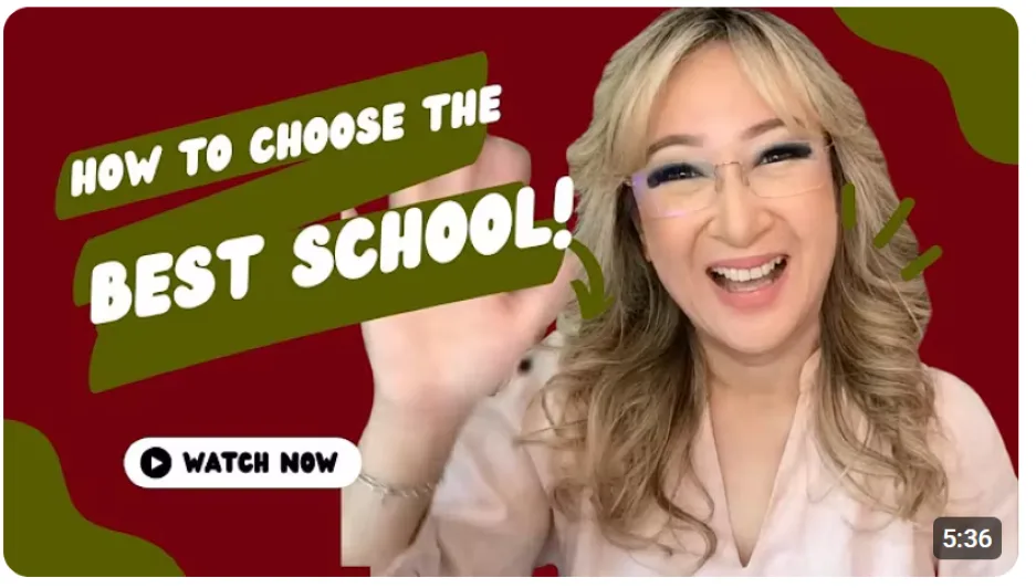 YouTube thumbnail of a smiling woman waving beside text reading How to Choose the Best School