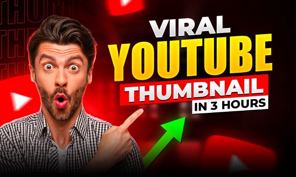 YouTube thumbnail of a surprised man pointing at text reading Viral YouTube Thumbnail in 3 Hours