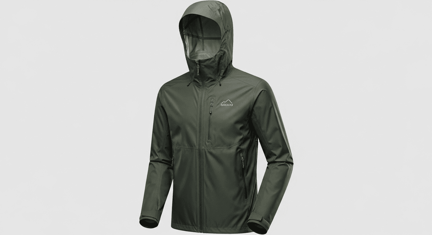 Men's lightweight waterproof hiking jacket in forest green