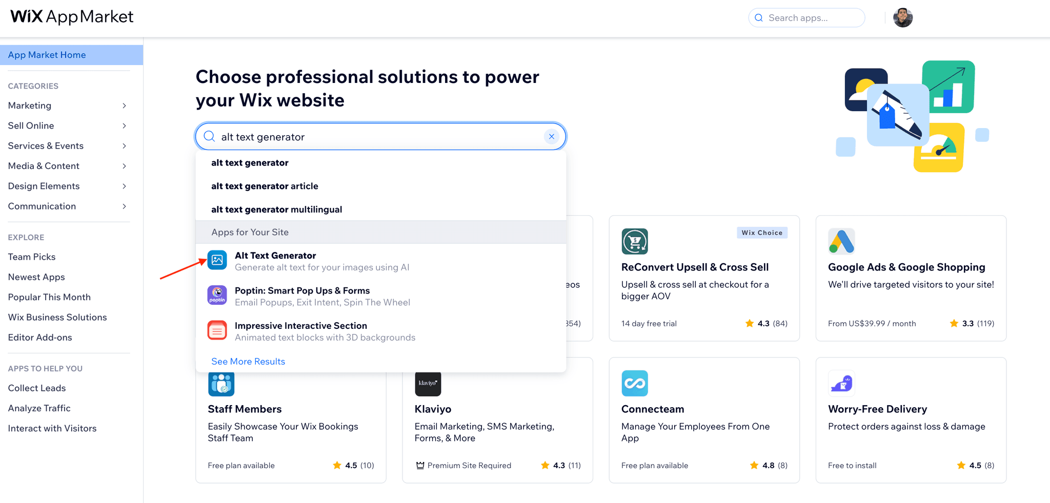 Wix app installation step 1