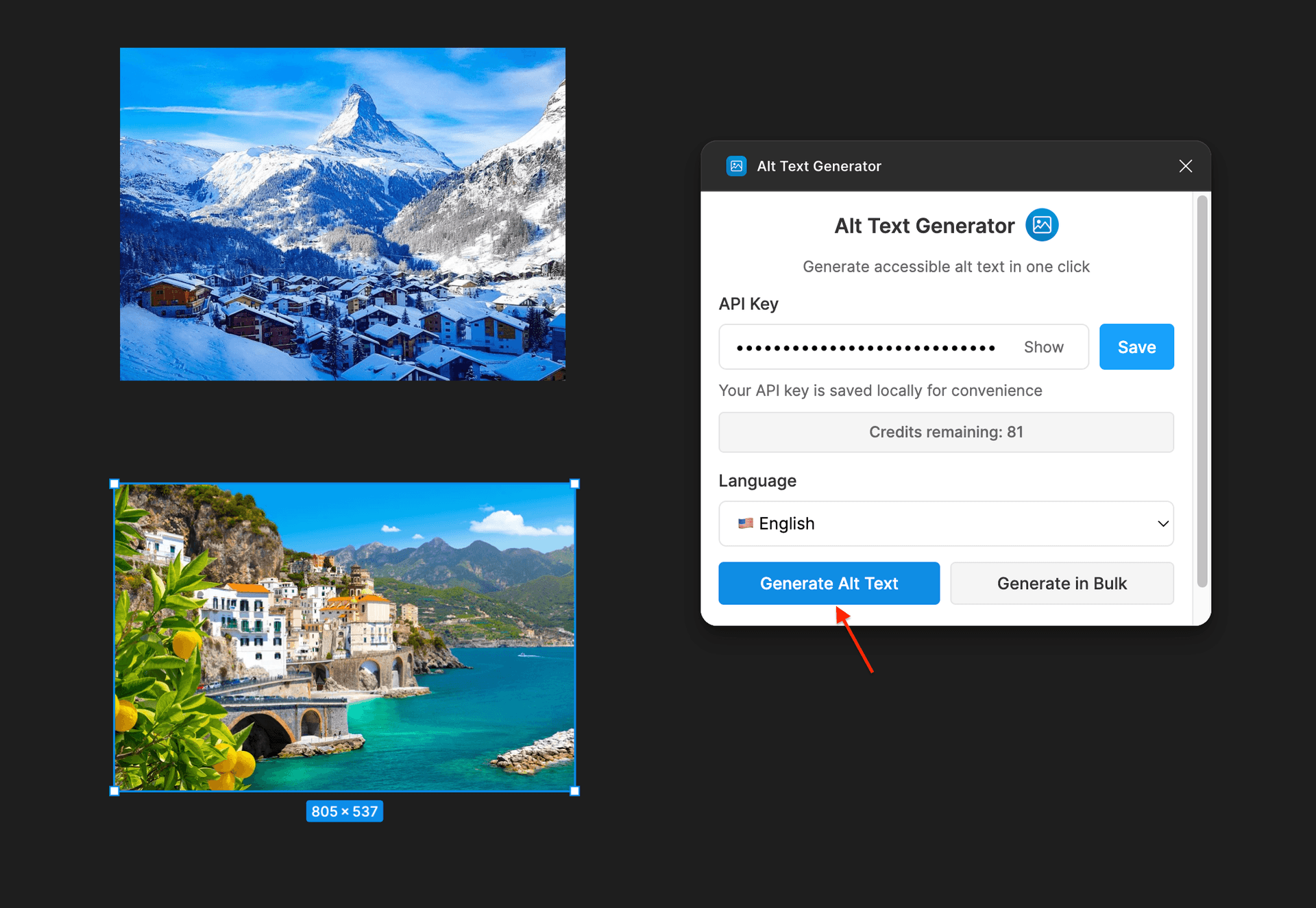 Figma generate alt text for selection