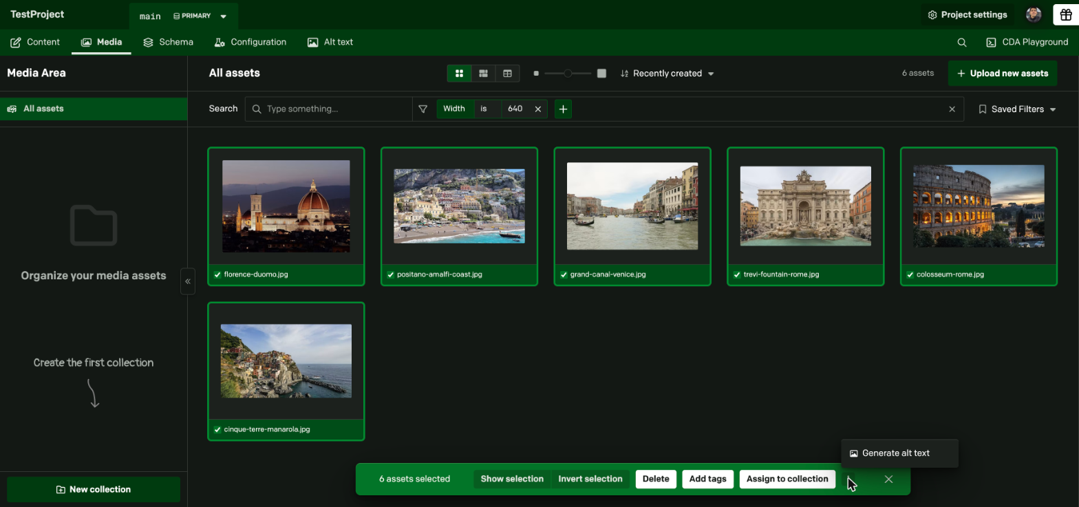 Generate alt text in the selection bar of the DatoCMS Media Area